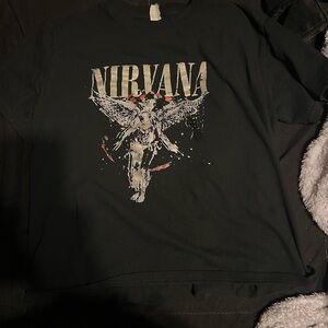 NIRVANA Black Tee with Angel Graphic